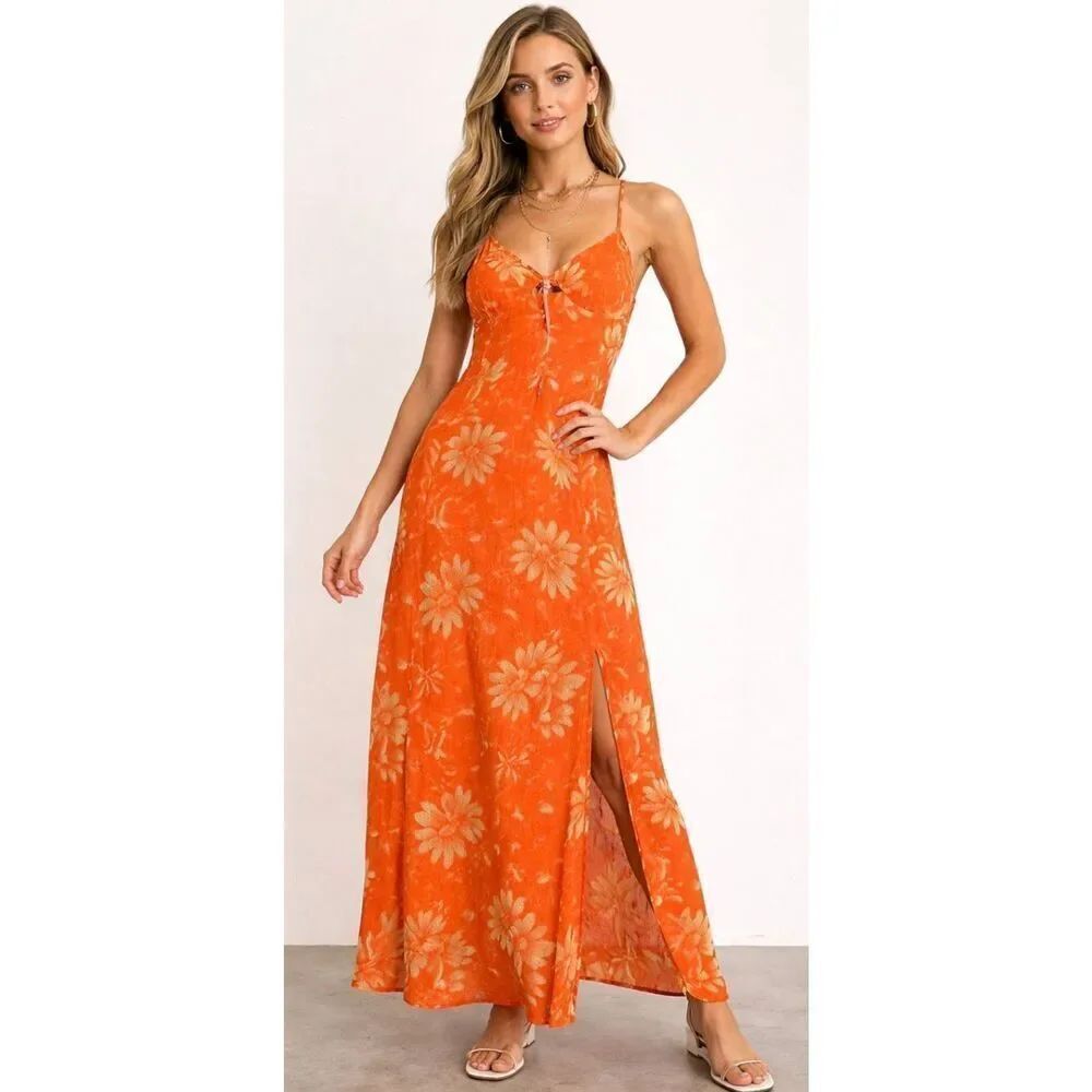 Urban outfitters womens medium orange dress boho midi travel resort sun